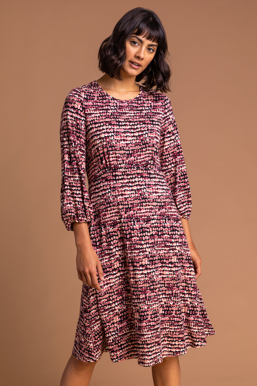 Rose Abstract Spot Fit & Flare Tea Dress, Image 5 of 5