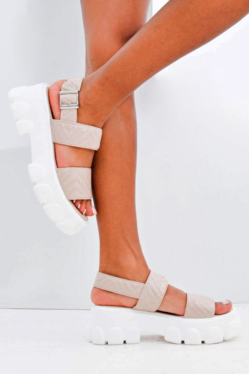 Quilted Chunky Rigid Sandals in Natural - Roman Originals UK