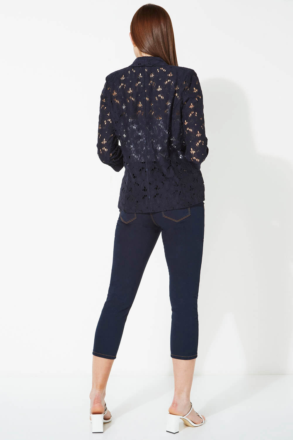 Navy  Floral Lace 3/4 Sleeve Jacket, Image 4 of 4