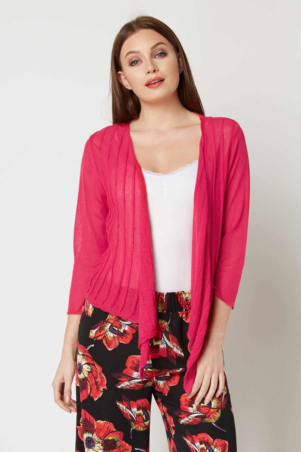 Tie Front Textured Shrug in Rose - Roman Originals UK