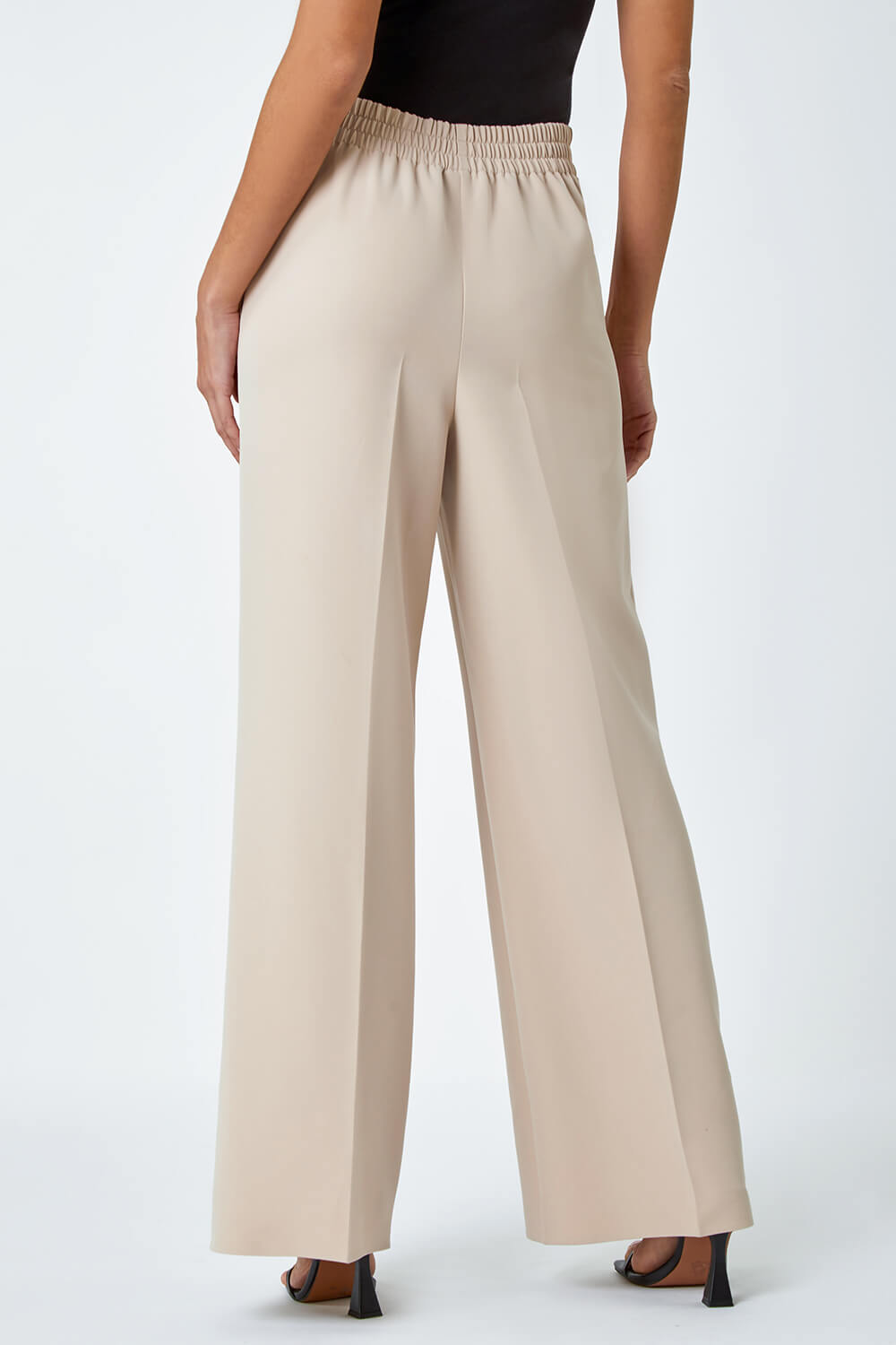 Stone Wide Leg Tie Front Stretch Trouser, Image 3 of 5