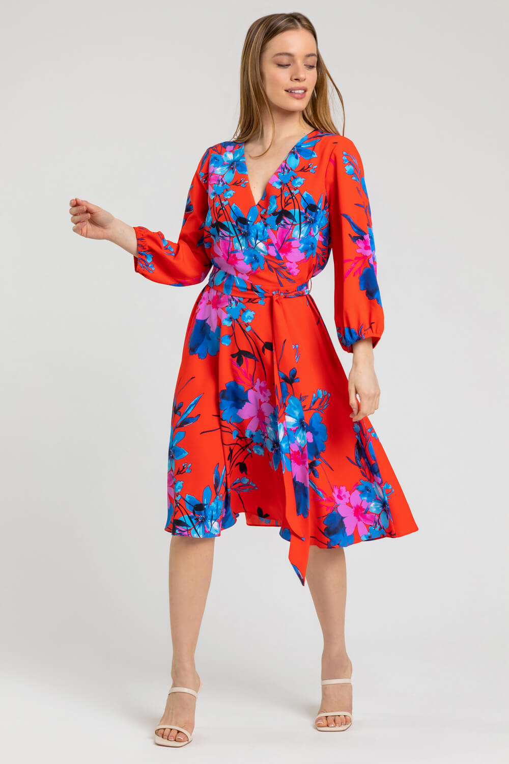 Red Petite Floral Fit & Flare Dress, Image 3 of 4