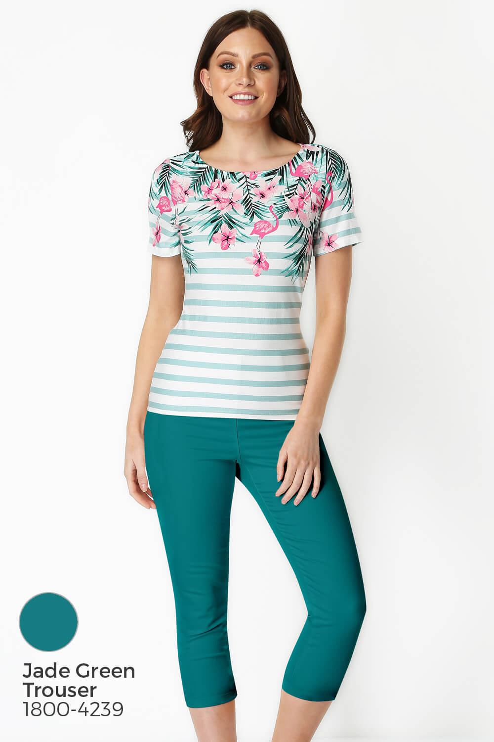 Multi  Flamingo Stripe Floral T-Shirt , Image 7 of 8