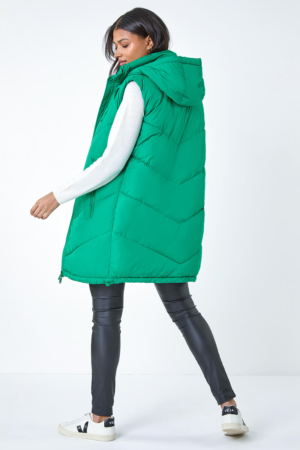 Green Quilted Hooded Gilet, Image 3 of 6