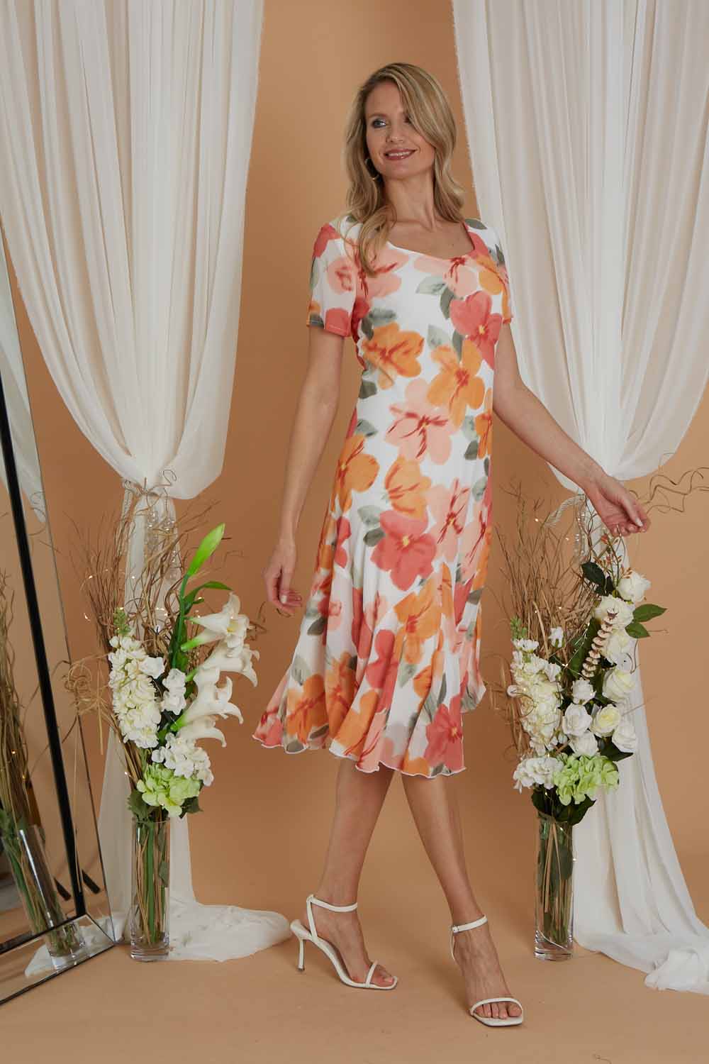 CORAL Julianna Floral Chiffon Print Bias Cut Dress, Image 4 of 4