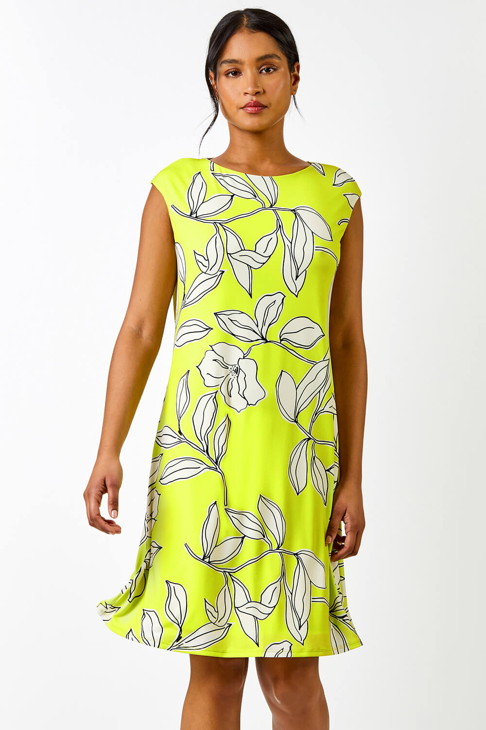 Linear Floral Print Swing Dress