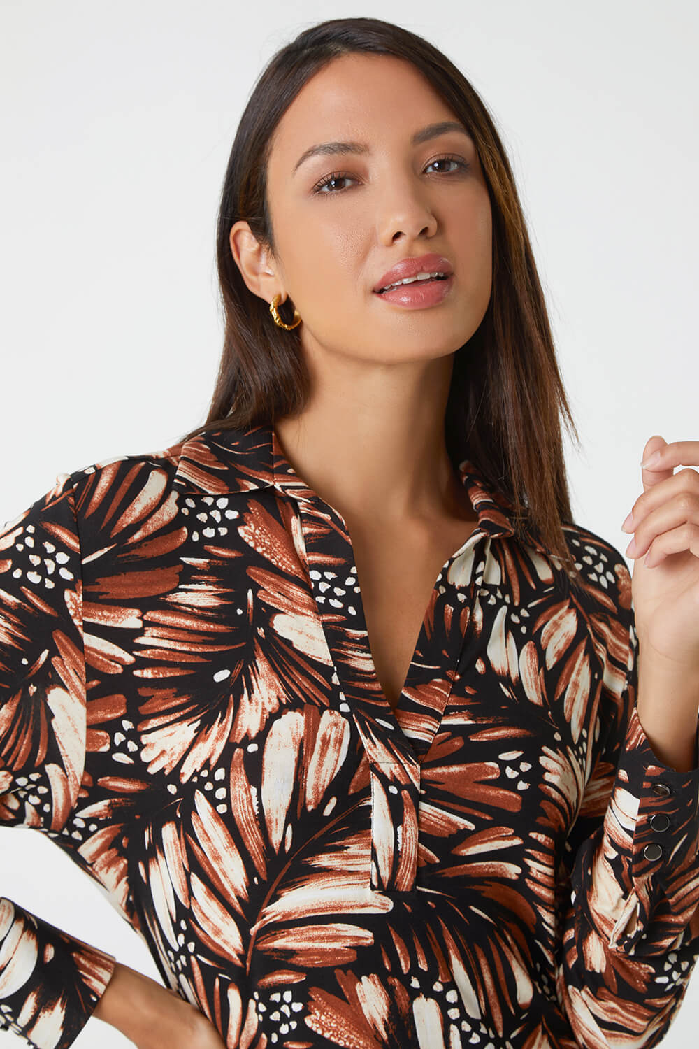 Stone Feather Print Stretch Shirt, Image 4 of 5