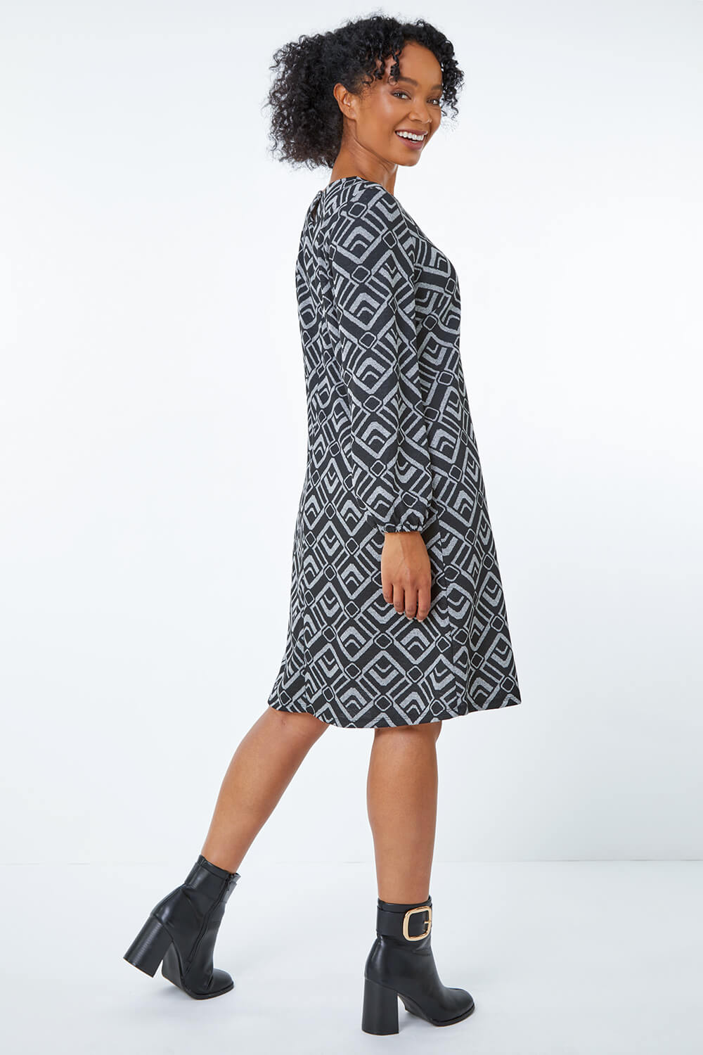 Grey Petite Geometric Tunic Dress, Image 3 of 5
