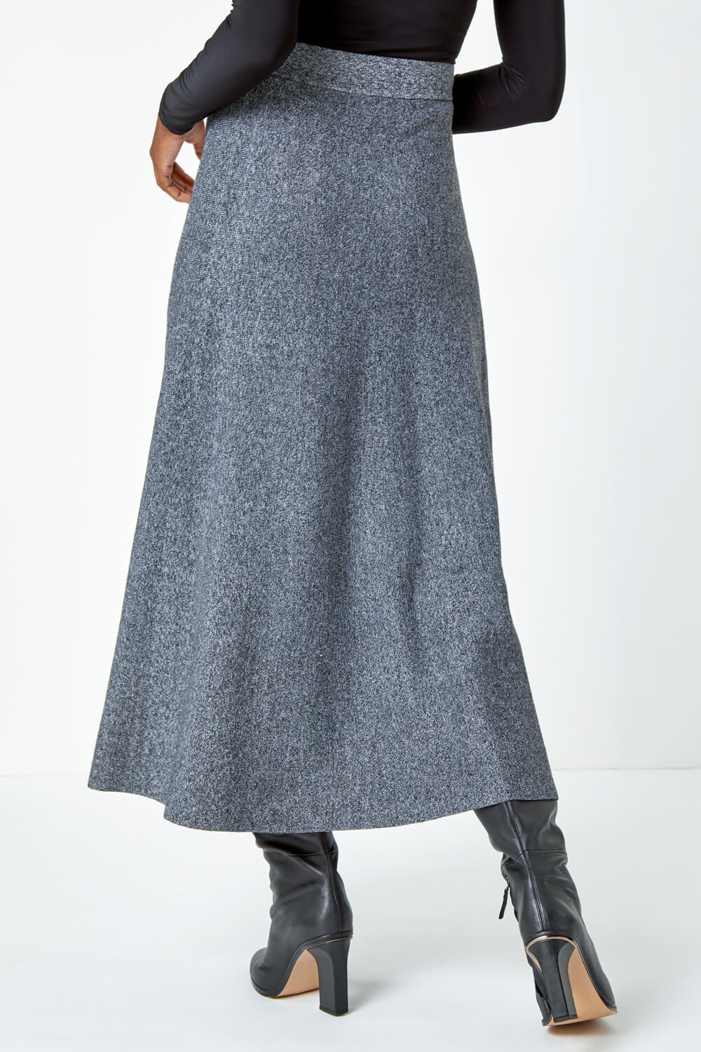 Grey Knitted Midi Stretch Skirt, Image 3 of 5