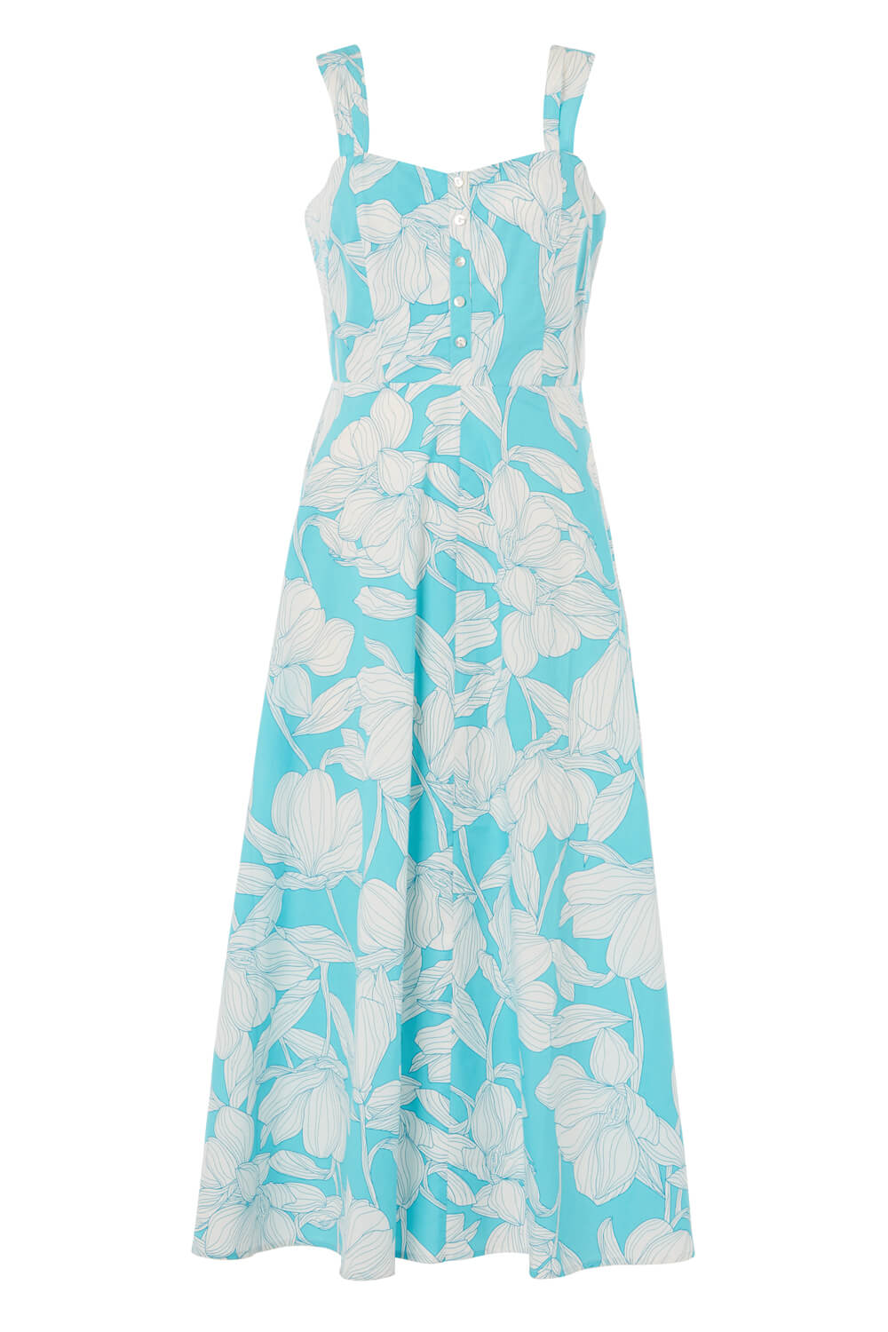 Turquoise Floral Cotton Midi Sun Dress, Image 5 of 5