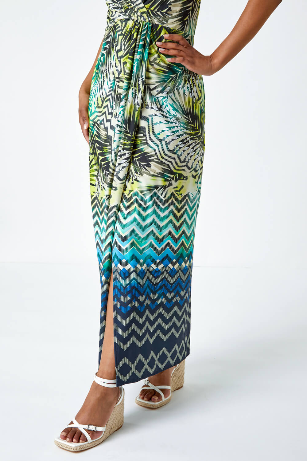 Lime Petite Abstract Print Ruched Wrap Maxi Dress, Image 5 of 5