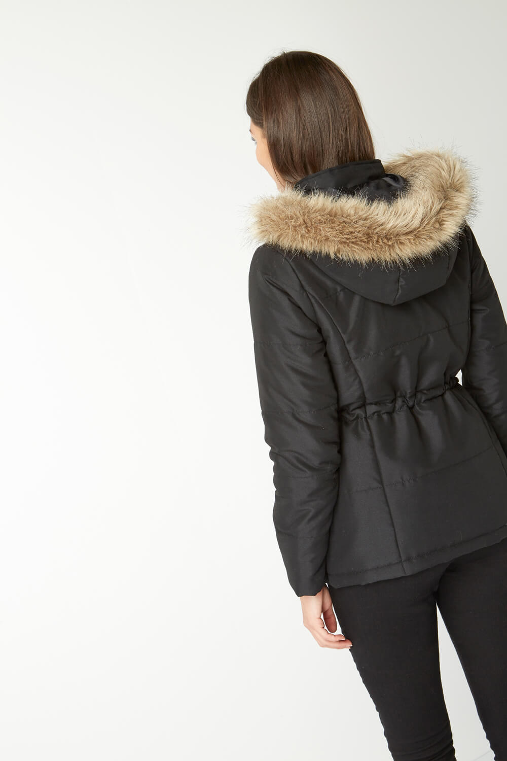 Black Short Parka Coat with Hood, Image 4 of 6