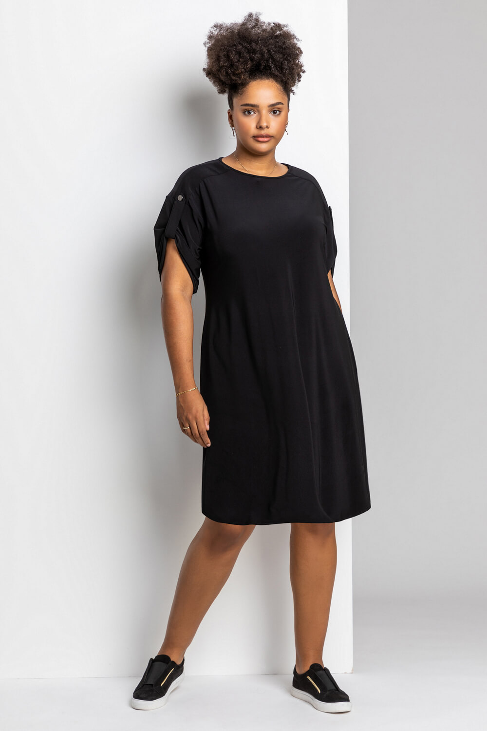 Black Curve Drop Shoulder Shift Dress, Image 3 of 4