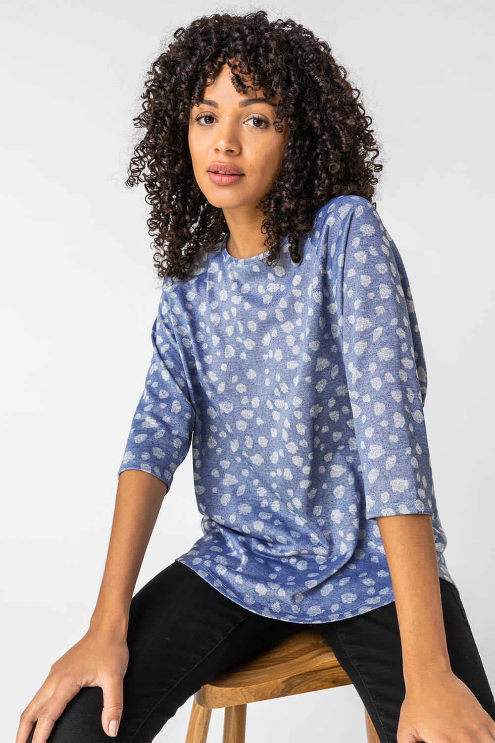 Blue Abstract Spot Print Jersey Top, Image 5 of 5