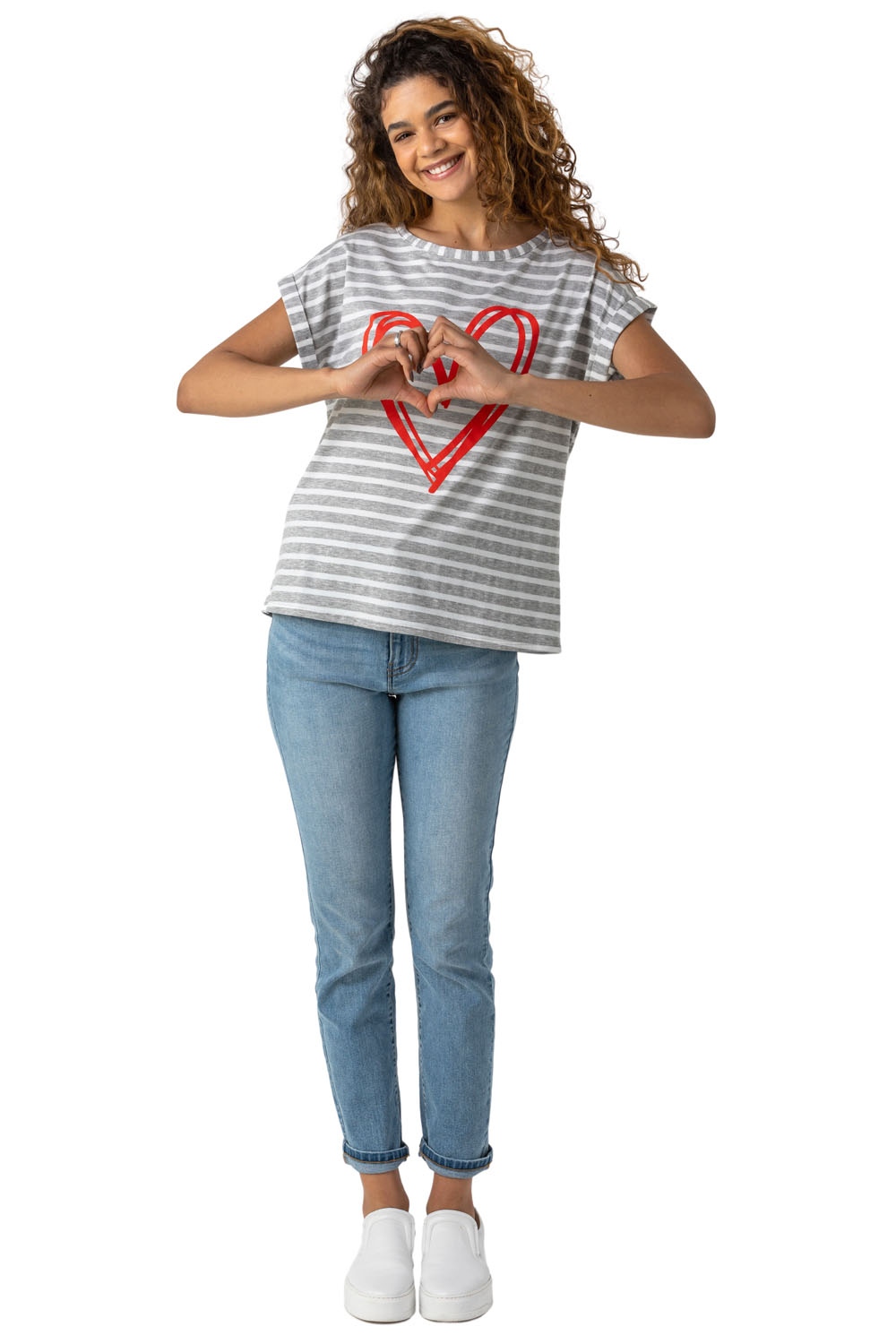 Grey Stripe Print Heart T-Shirt, Image 5 of 5