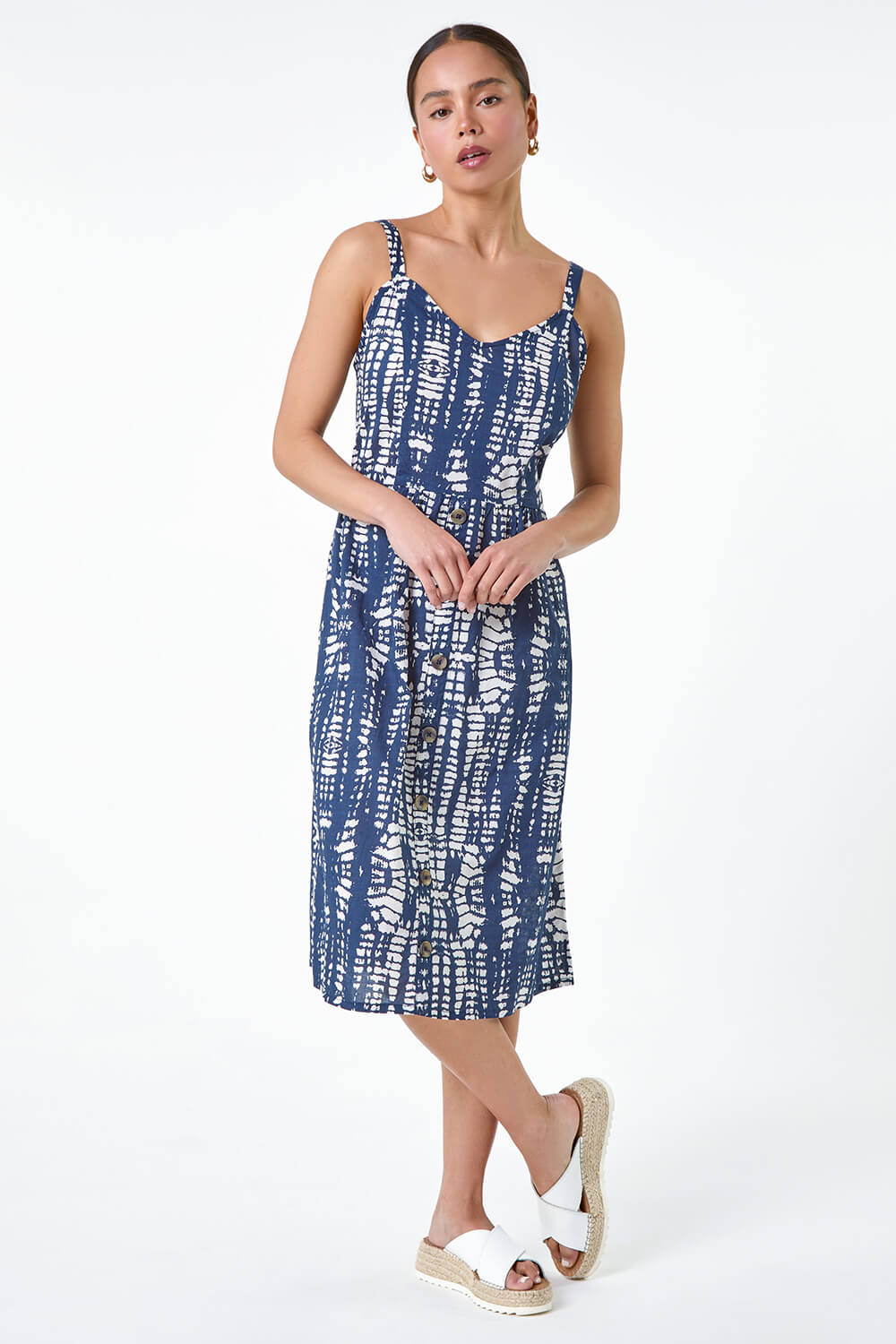 Navy  Petite Tie Dye Button Front Dress, Image 2 of 5