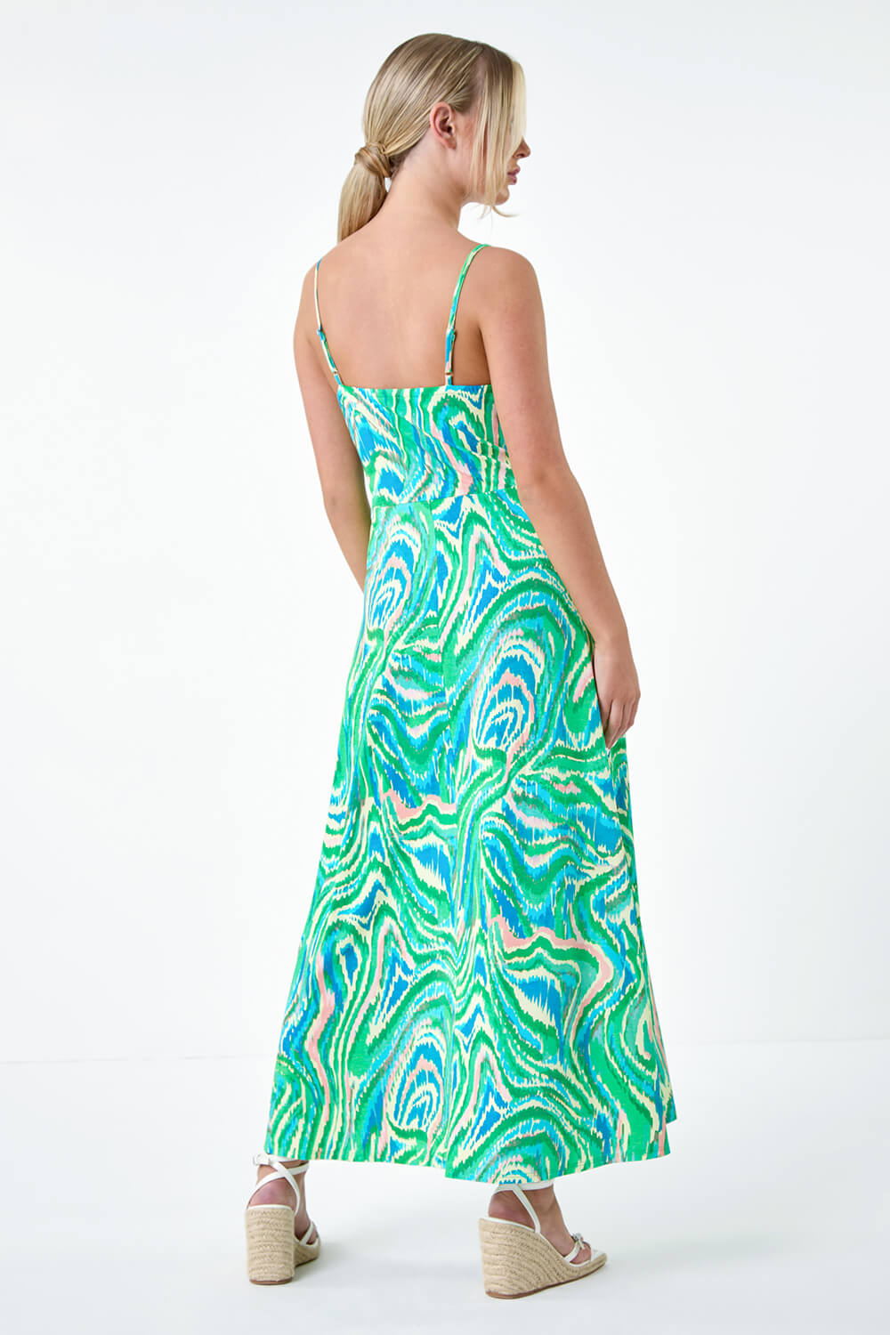 Green Petite Abstract Ruched Front Maxi Dress, Image 3 of 5