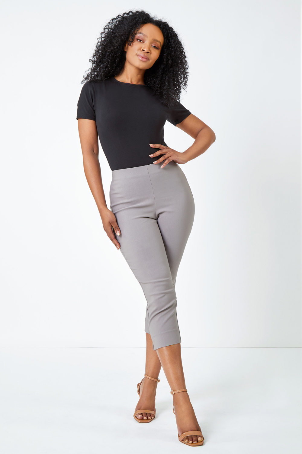 Taupe Petite Cropped Stretch Trouser, Image 4 of 5