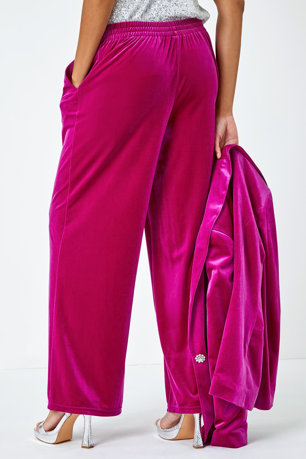PINK Wide Leg Velvet Stretch Trousers, Image 3 of 6