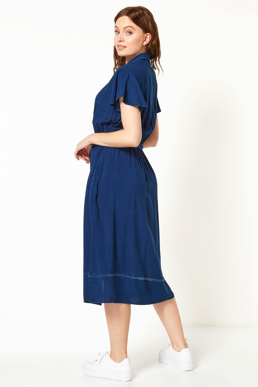 Denim Embroidered Midi Length Shirt Dress, Image 2 of 4