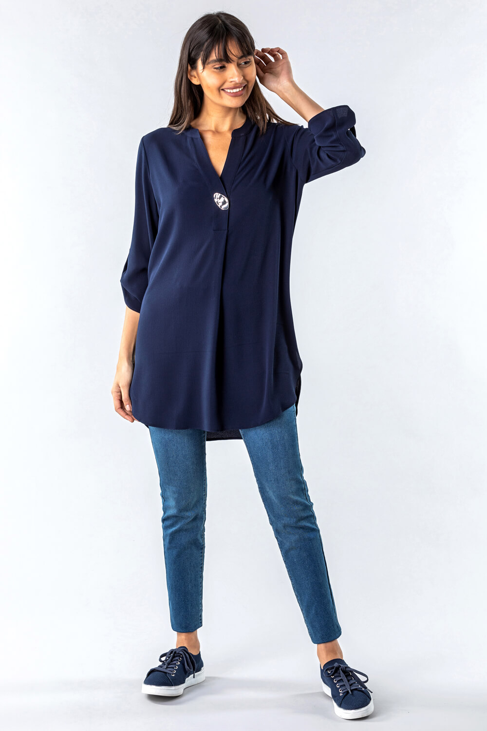 Button Detail Tunic Top, Womens Tops & Tees