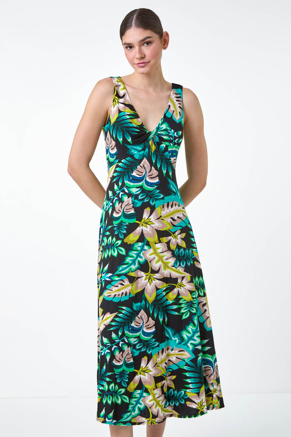 Garden Printed Twist Midi Dress