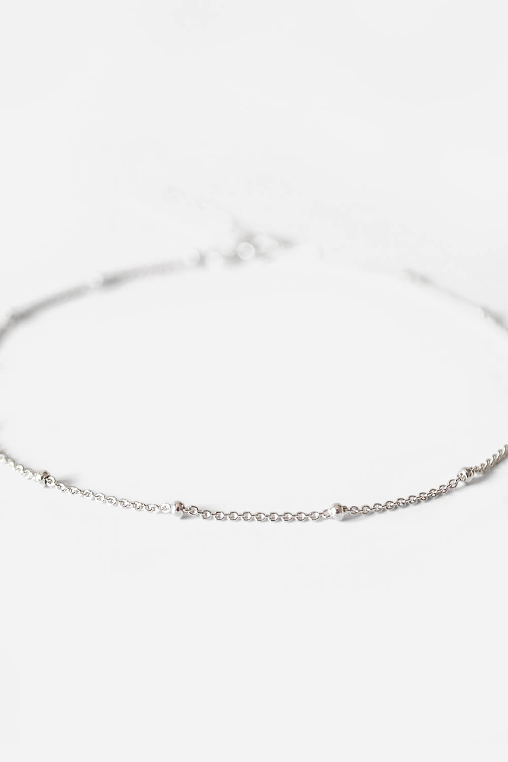 Silver Sterling Silver Fine Beaded Chain Anklet, Image 2 of 2