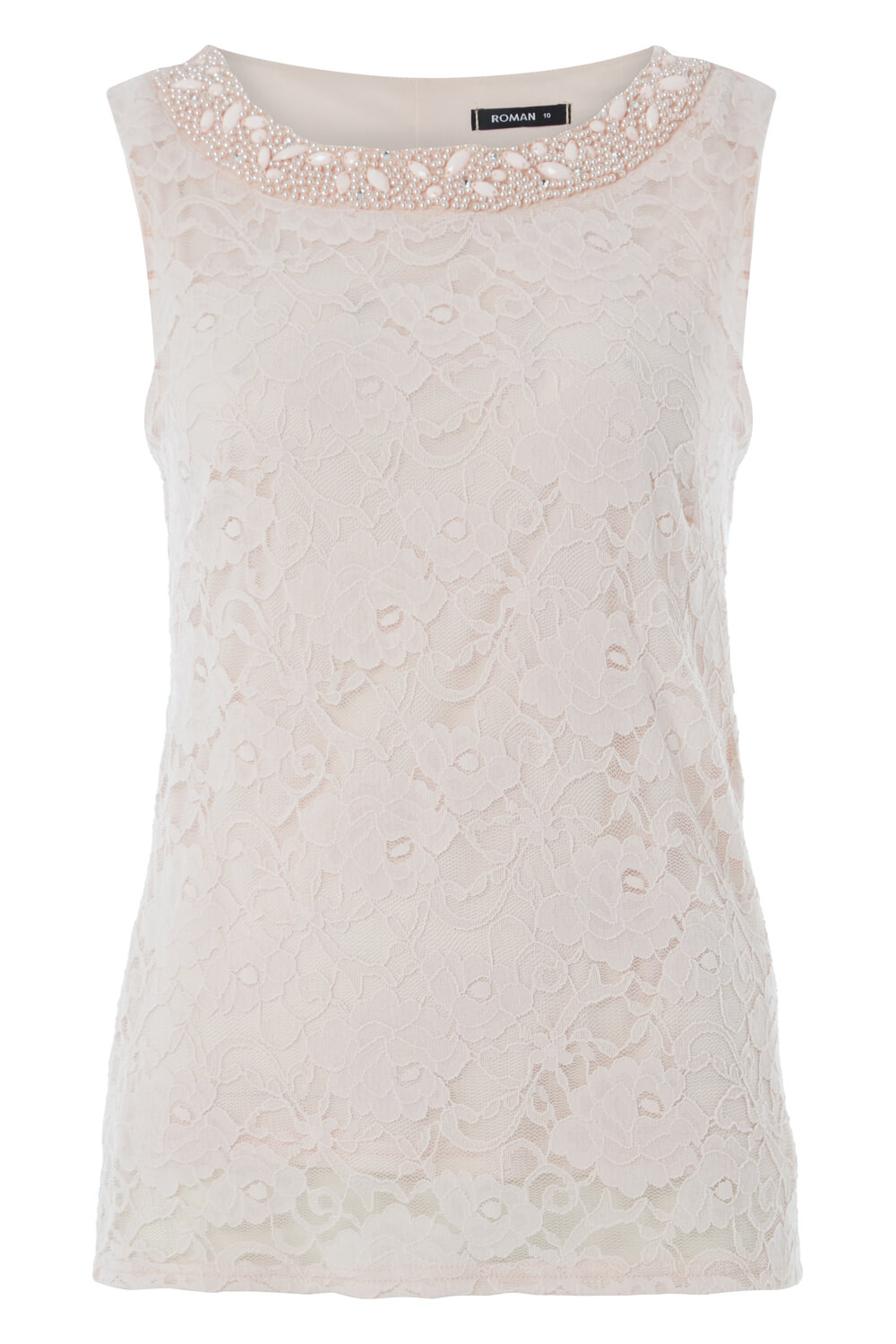 Embellished Lace Shell Top in Pink - Roman Originals UK