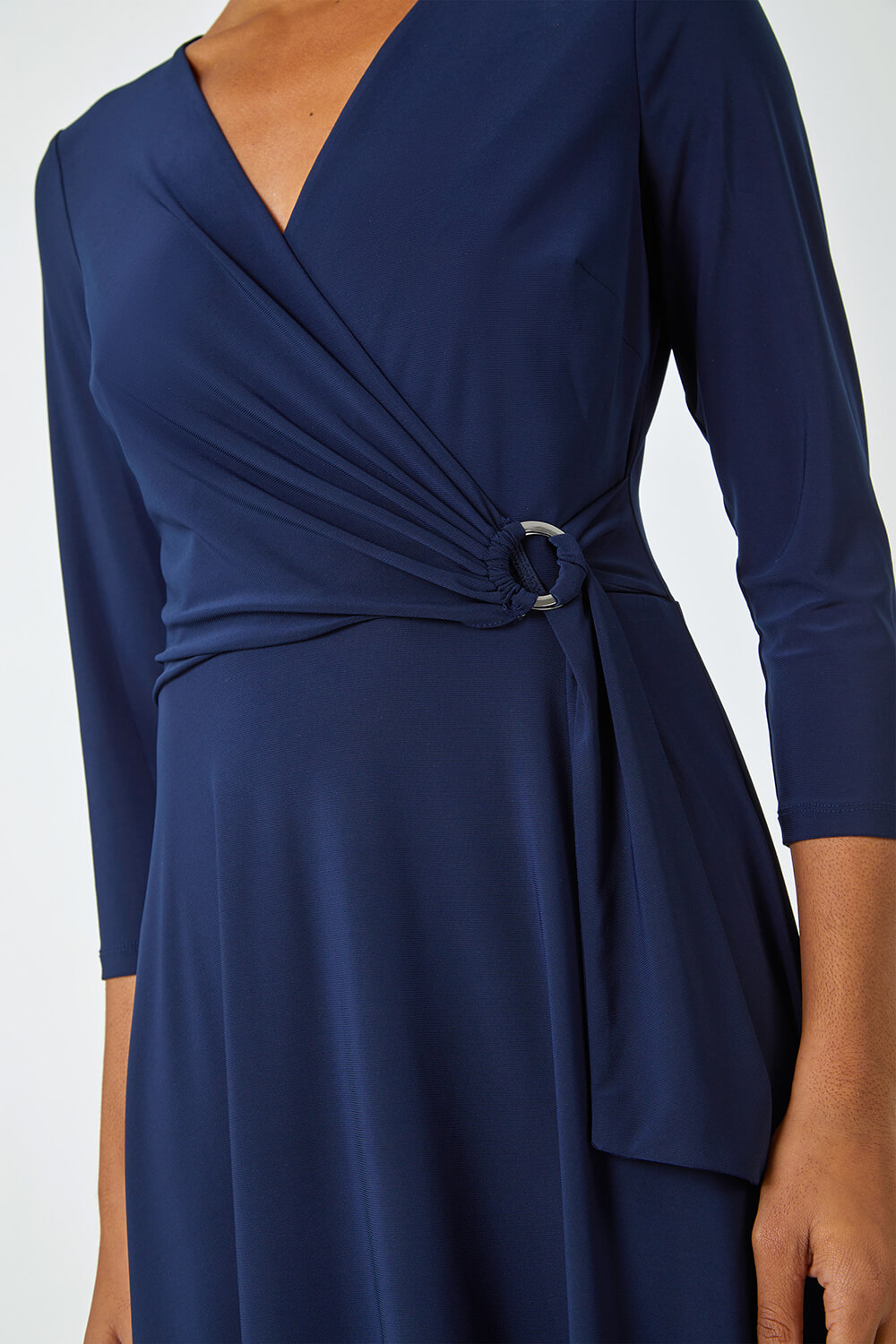 Navy  Ring Buckle Wrap Stretch Dress, Image 5 of 5