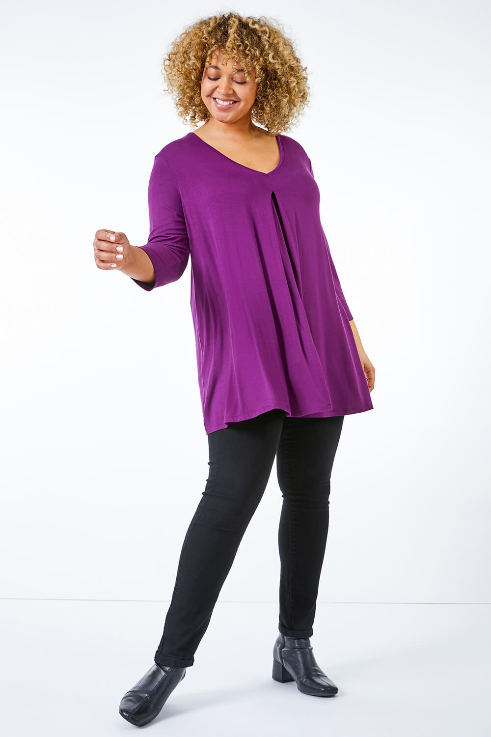 Purple Curve Pleat Front Stretch Top, Image 4 of 5
