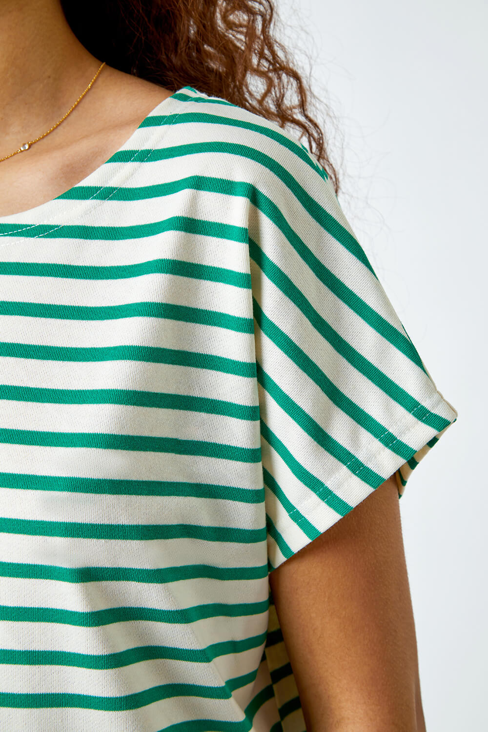 Green Cotton Blend Stripe Print T-Shirt, Image 5 of 5