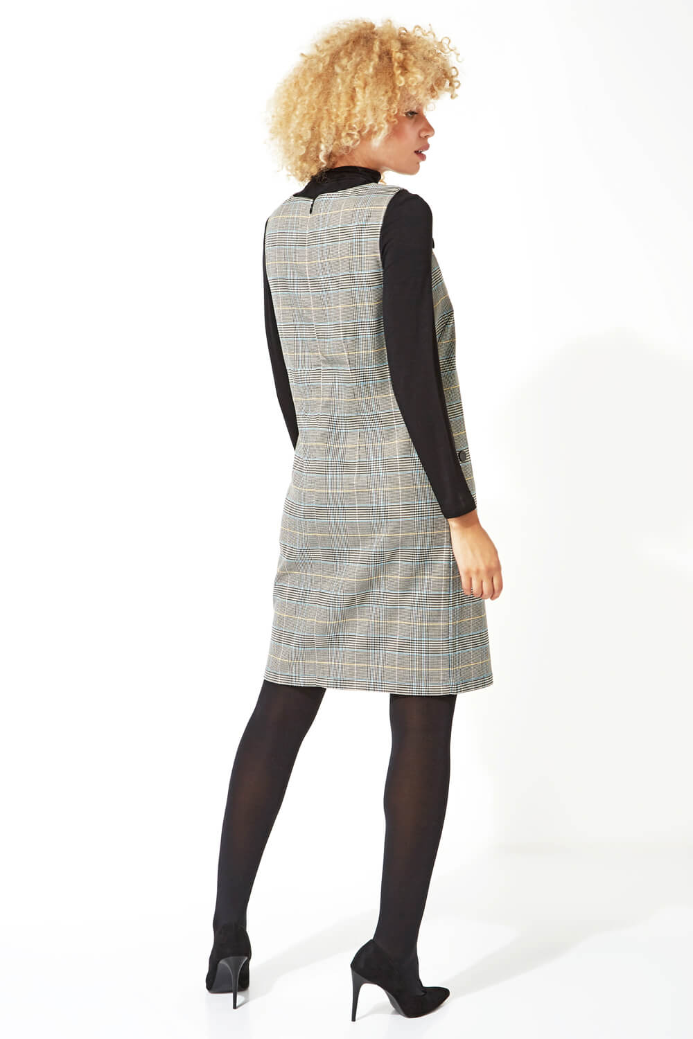 Multi  Check Button Pinafore Dress, Image 3 of 5