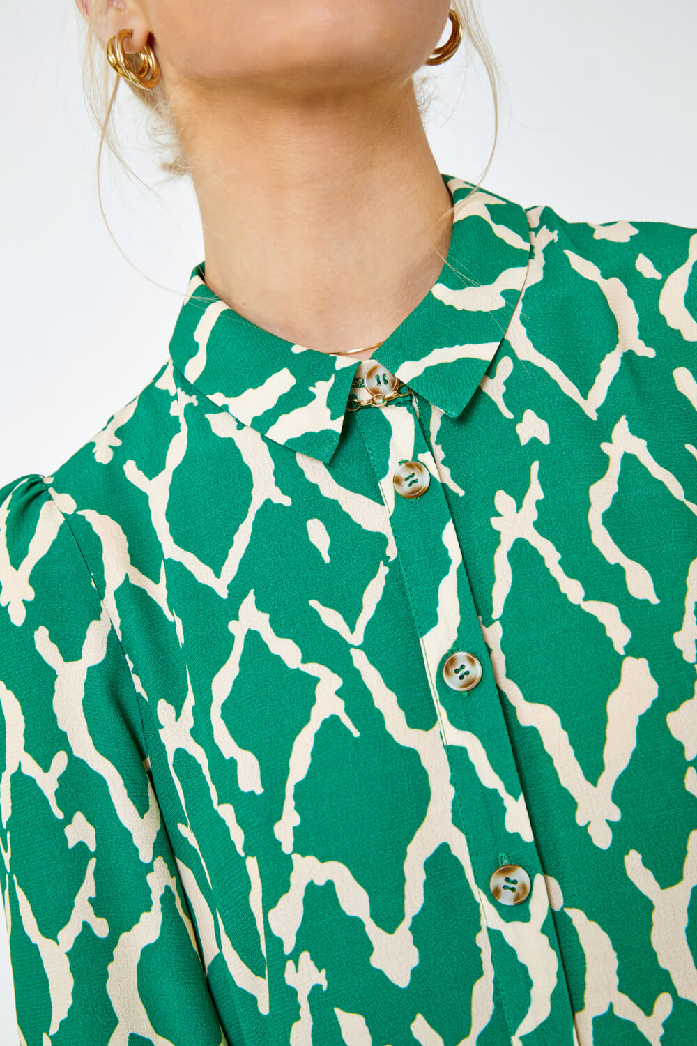 Green Graphic Tiered Shirt Midi Dress , Image 5 of 5