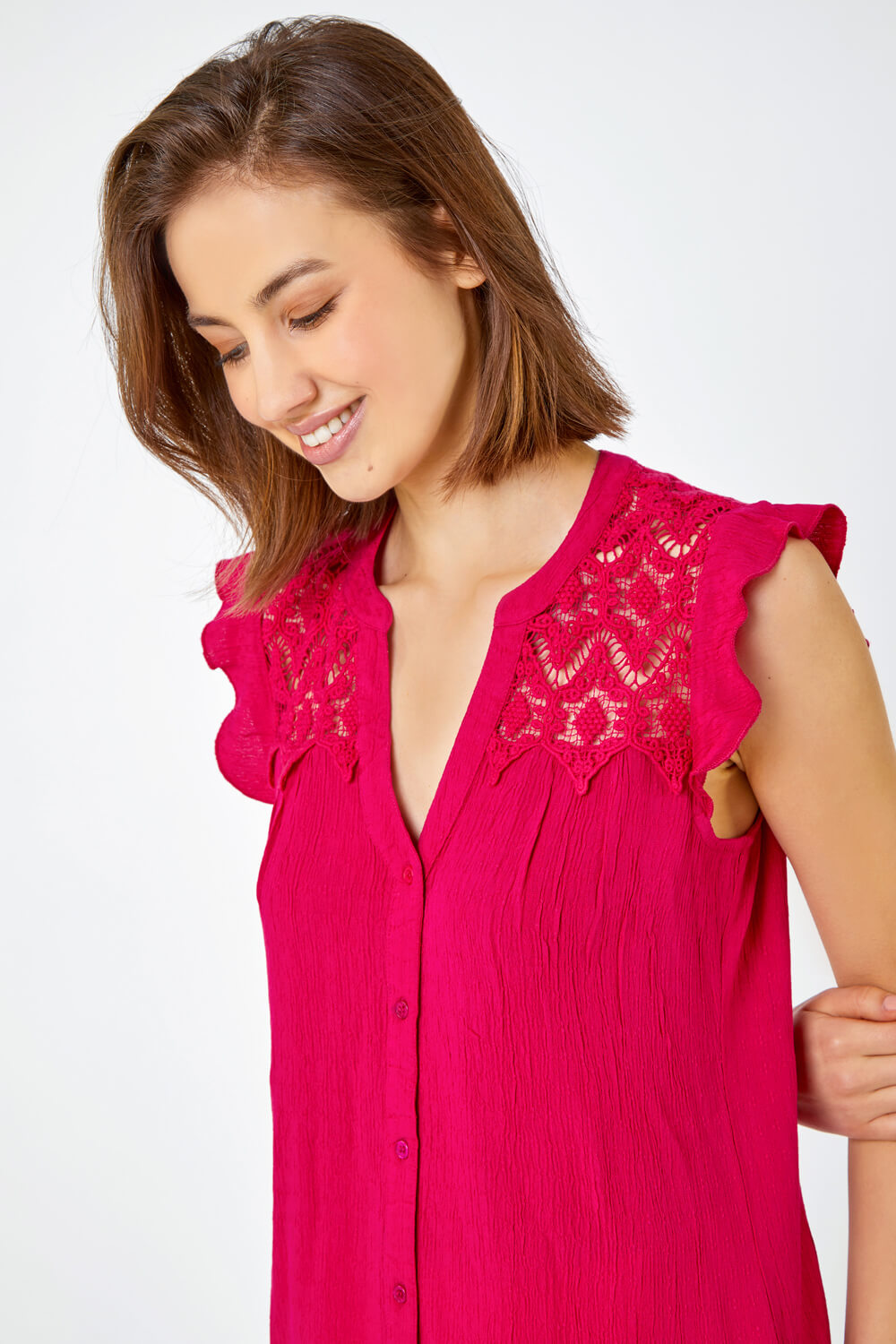 Sleeveless Lace Detail Blouse