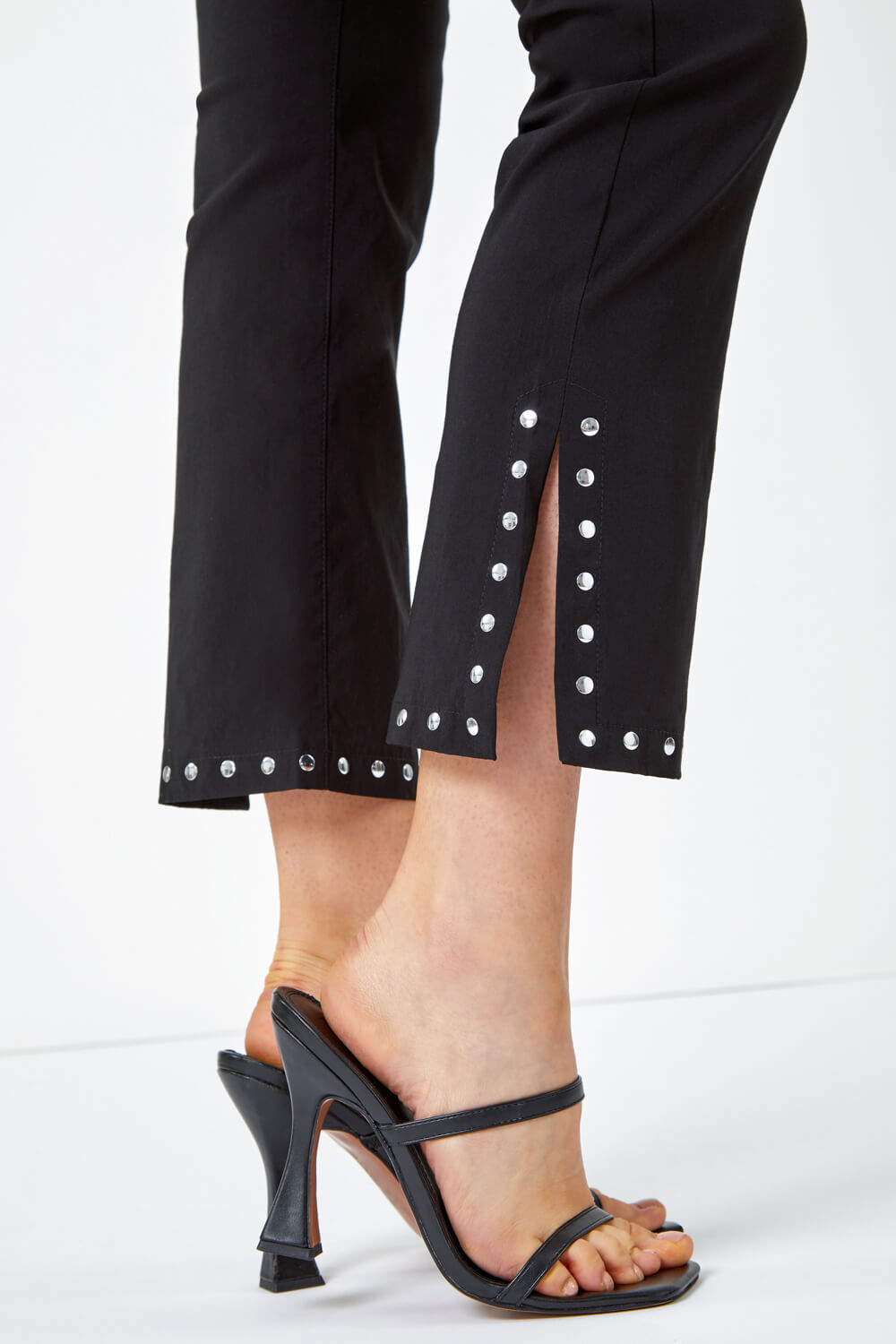 Stud Detail Cropped Stretch Trousers