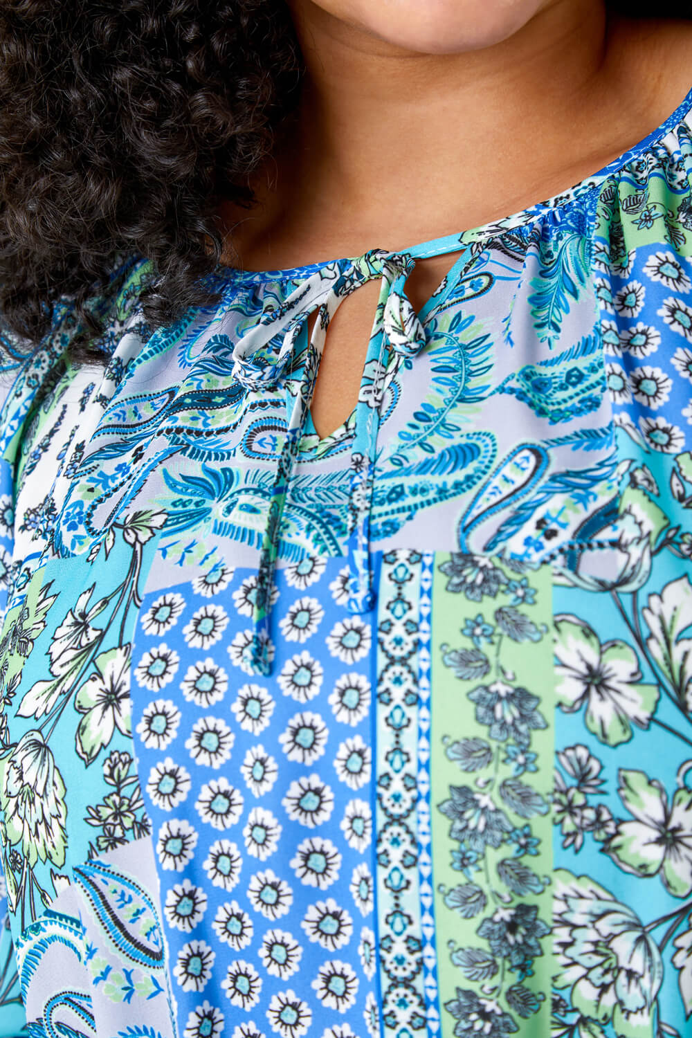 Blue Curve Paisley Print Tie Detail Top | Roman UK