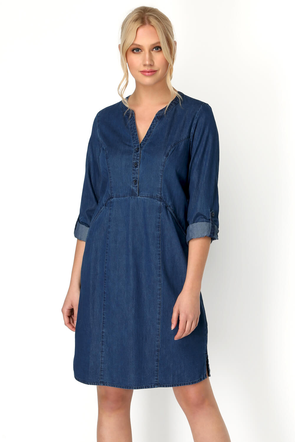 Button Detail 3/4 Sleeve Shift Dress in 