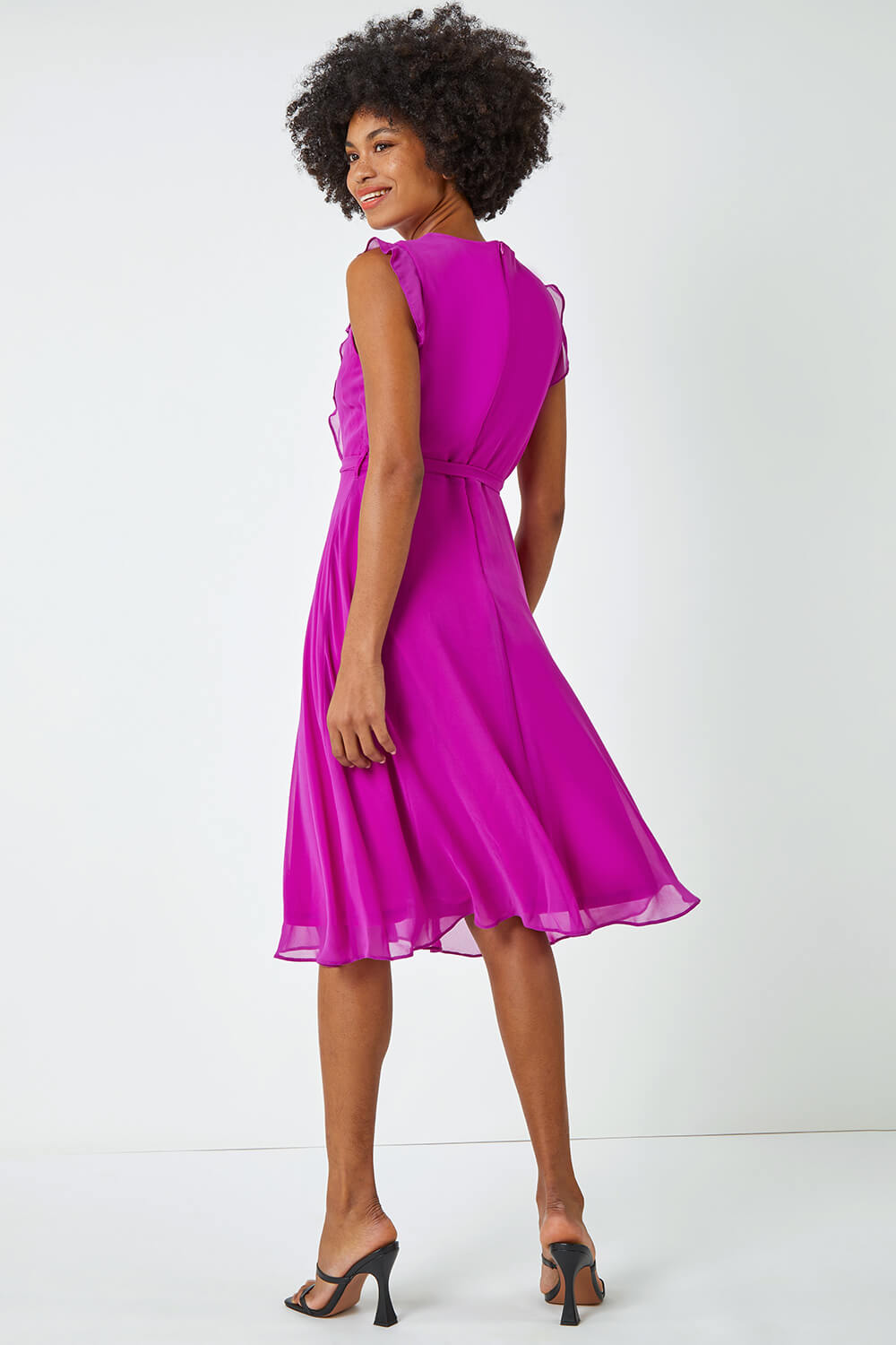 Purple Sleeveless Frill Detail Chiffon Dress, Image 3 of 5