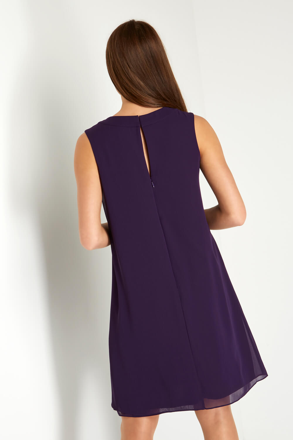 Purple Embellished Neck Chiffon Dress, Image 2 of 4