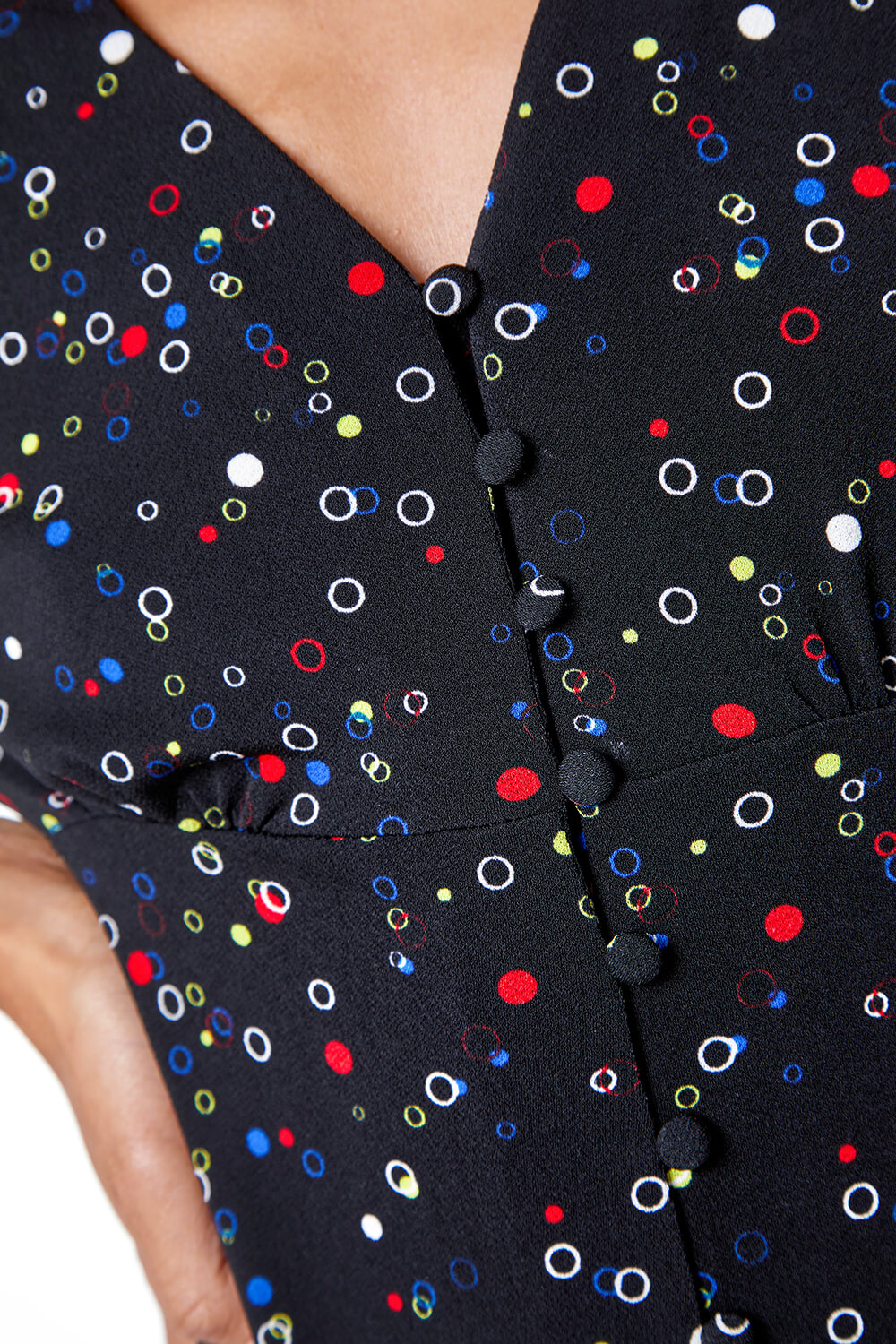 Black Bubble Print Button Through Midi Dress, Image 5 of 5