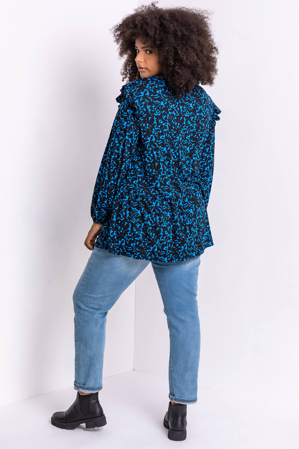 Royal Blue Curve Abstract Animal Frill Detail Tunic, Image 2 of 5