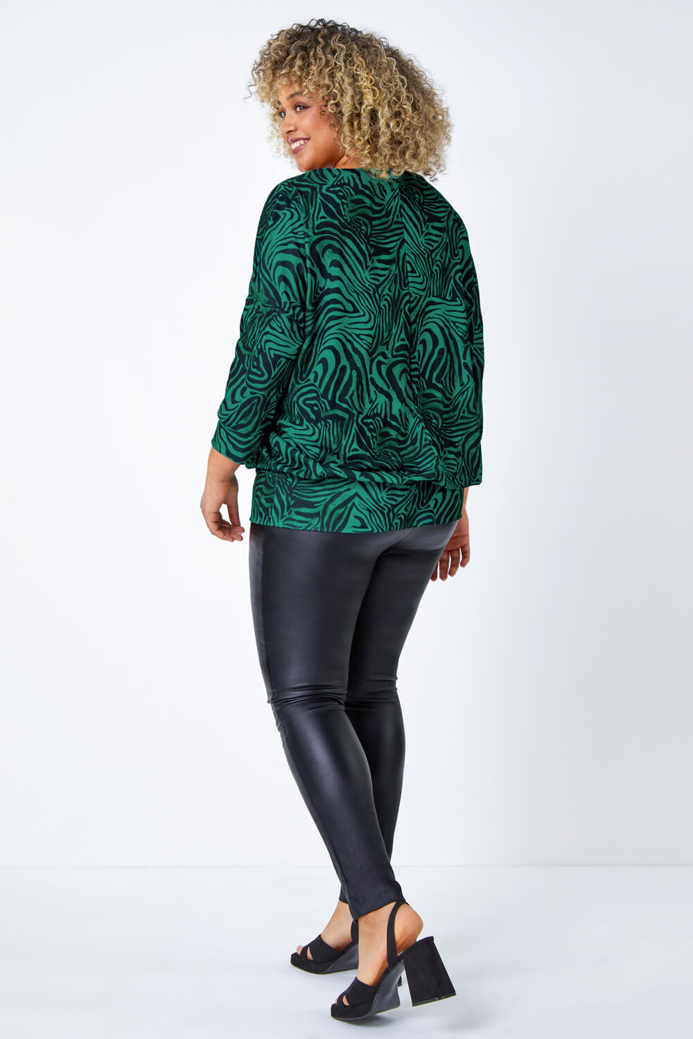 Green Curve Animal Print Blouson Stretch Top, Image 3 of 5