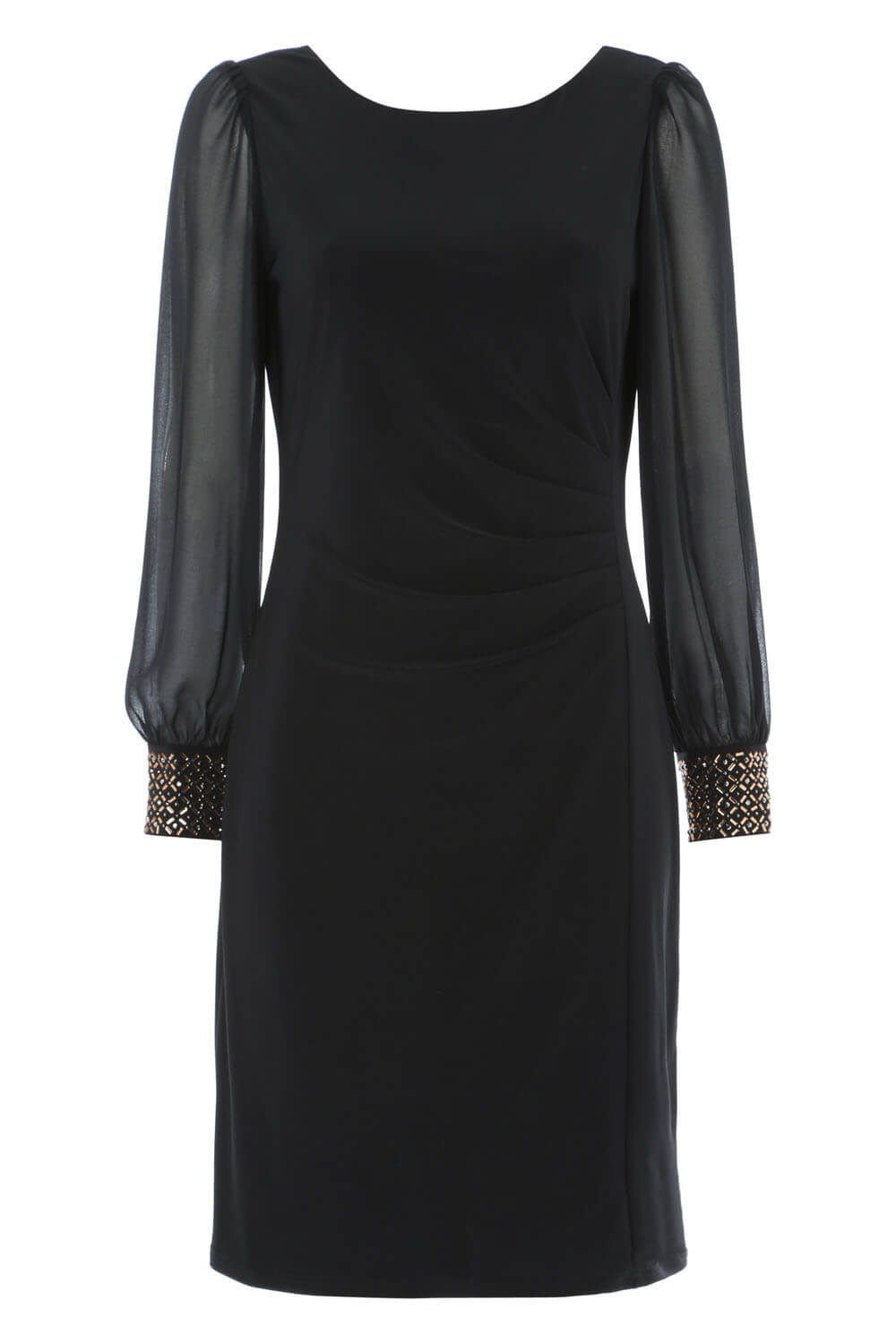 Black Embellished Cuff Evening Dress, Image 5 of 5
