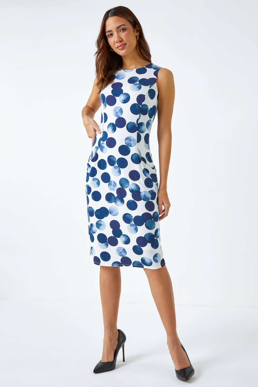 Ivory  Spot Print Dress With Pockets, Image 2 of 6