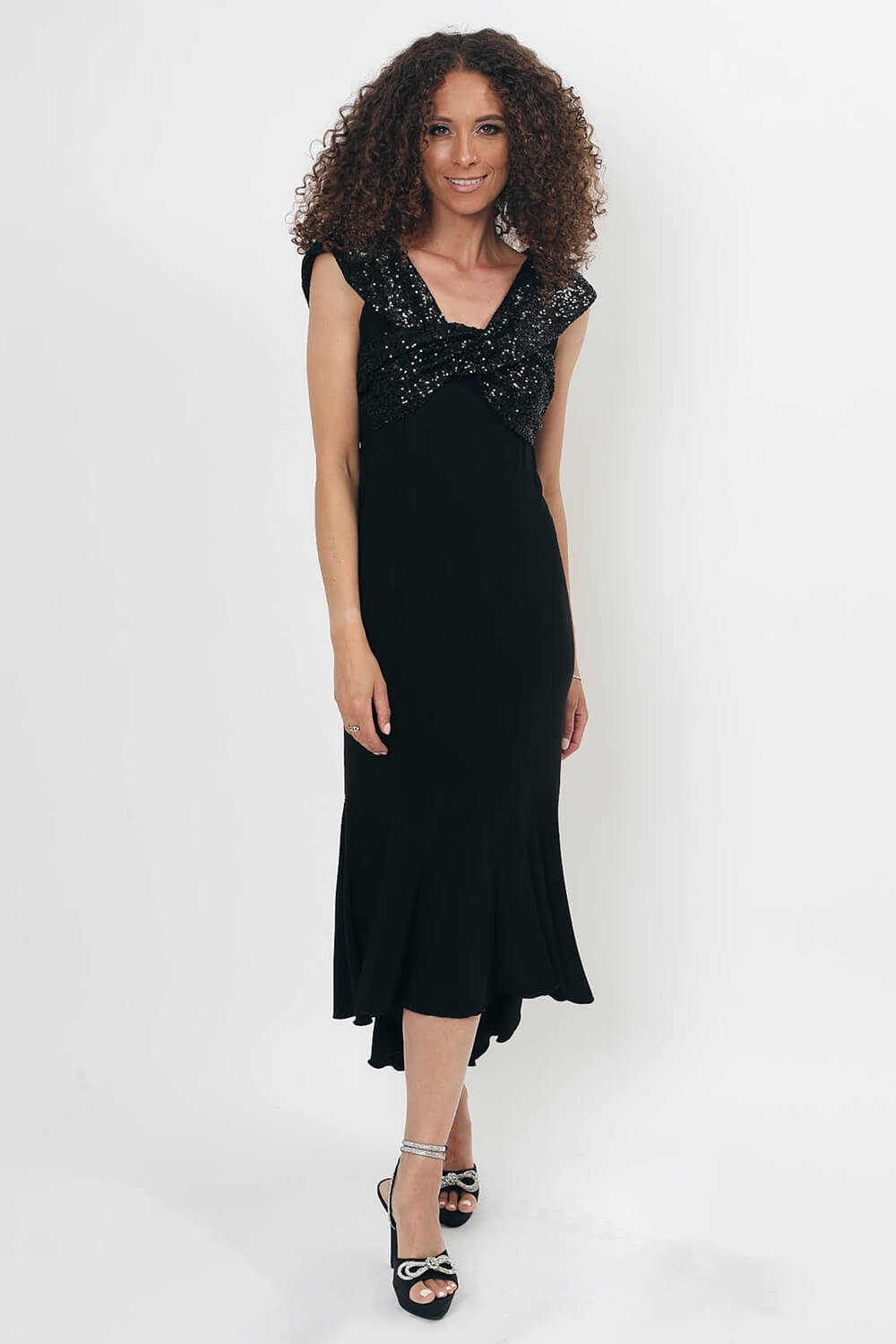Black Julianna Fishtail Sequin Fitted Dress, Image 3 of 3