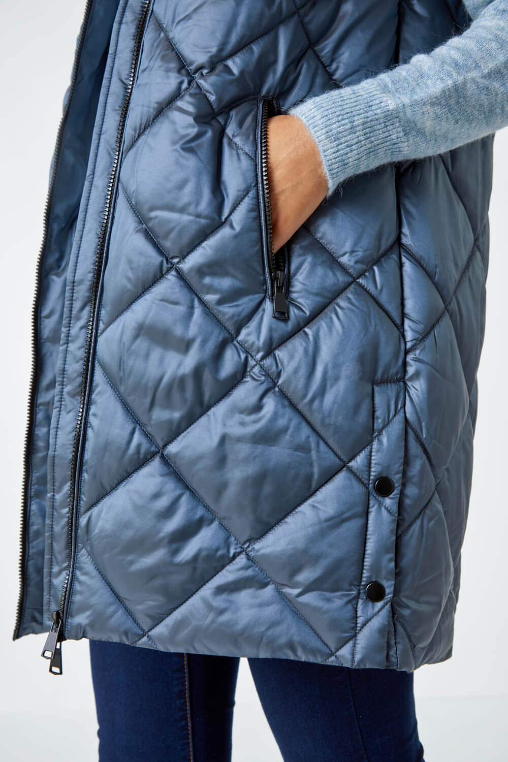 Steel Blue Diamond Quilted Padded Gilet, Image 5 of 5