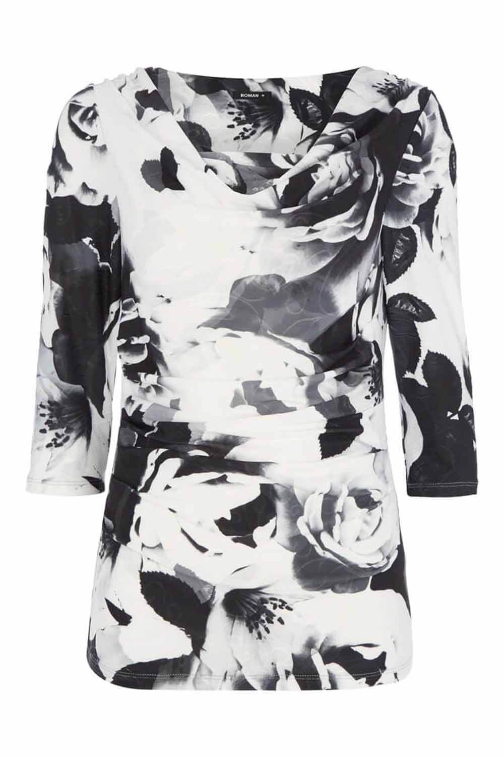 Ivory  Blurred Floral Print Cowl Neck Top, Image 4 of 4