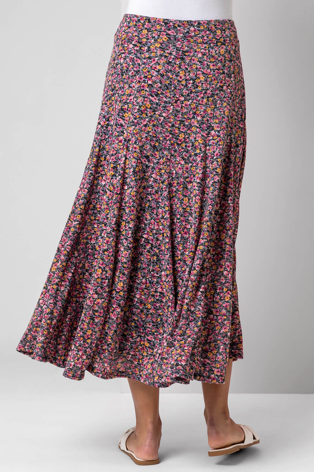 PINK Ditsy Floral Burnout Midi Skirt, Image 3 of 4