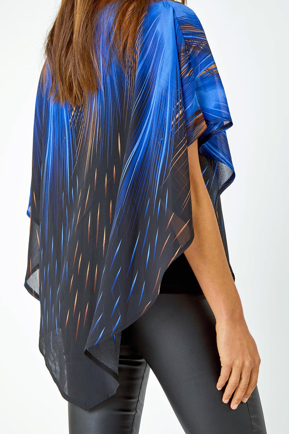 Blue Abstract Chiffon Overlay Stretch Top, Image 5 of 5