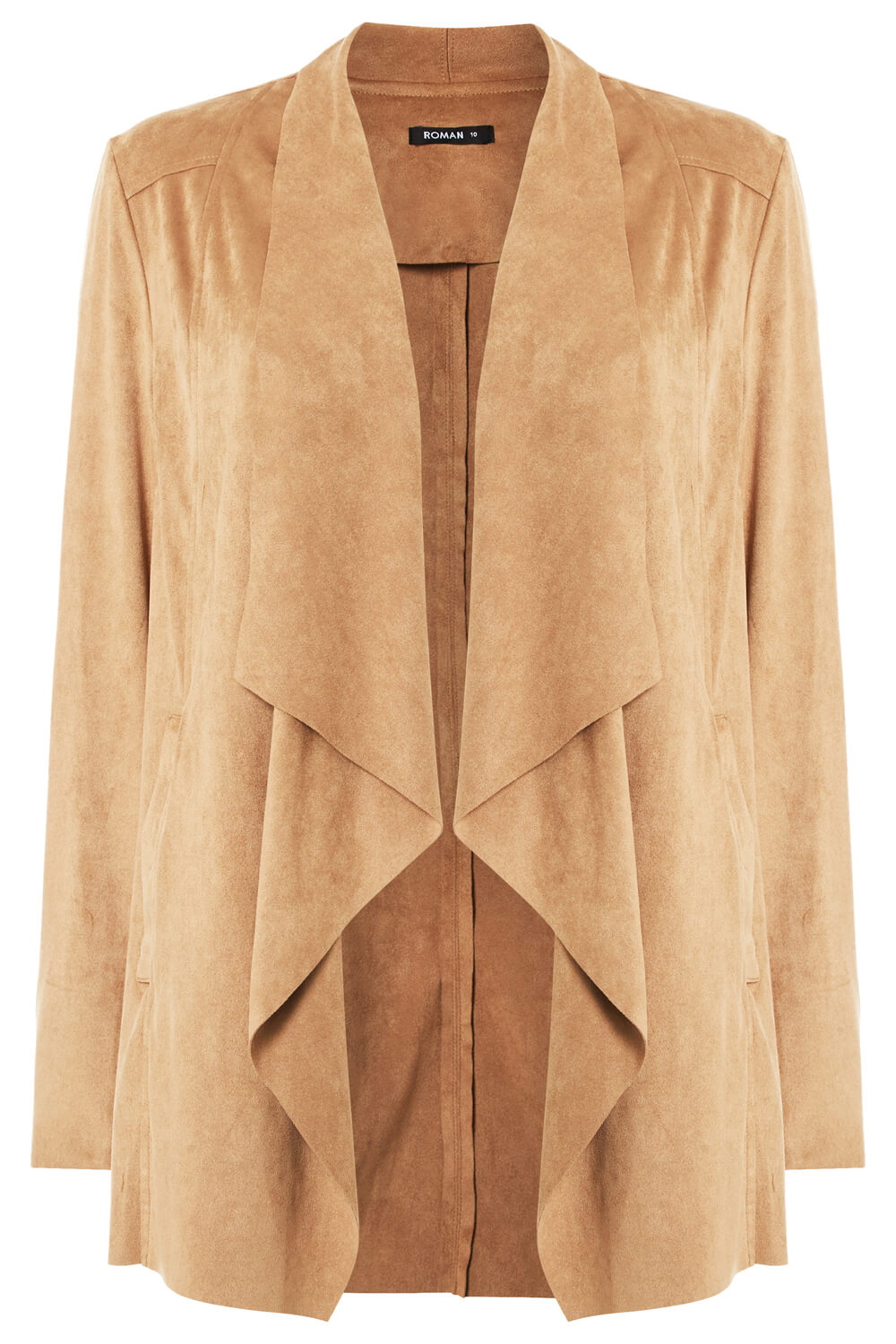 Camel  Faux Suede Waterfall Front Jacket, Image 5 of 5